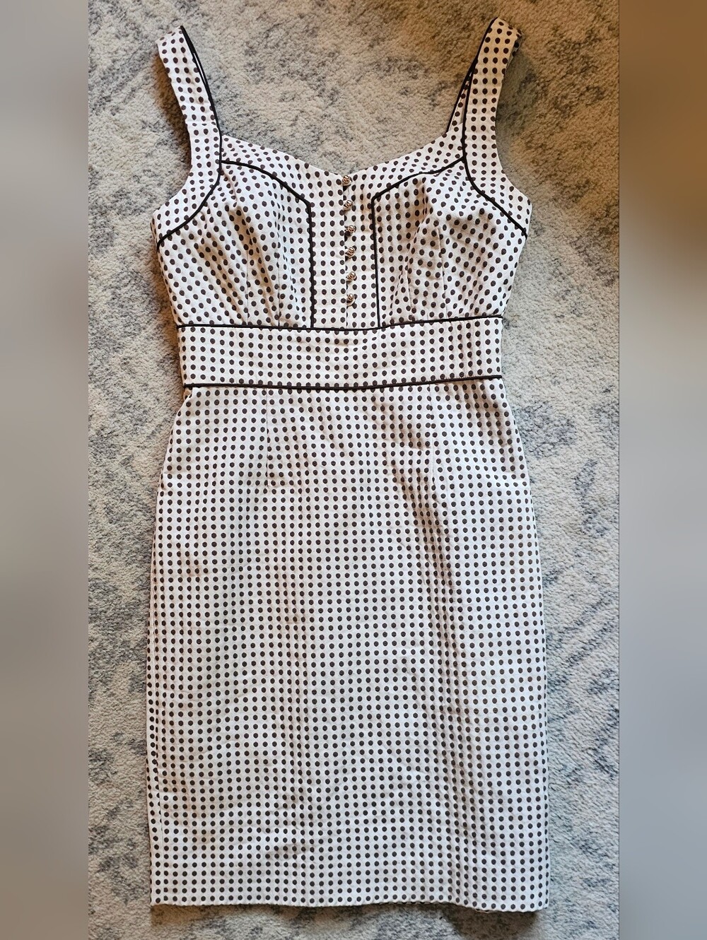 ANTONIO MELANI White and Black Polka Dot Sheath Dress
